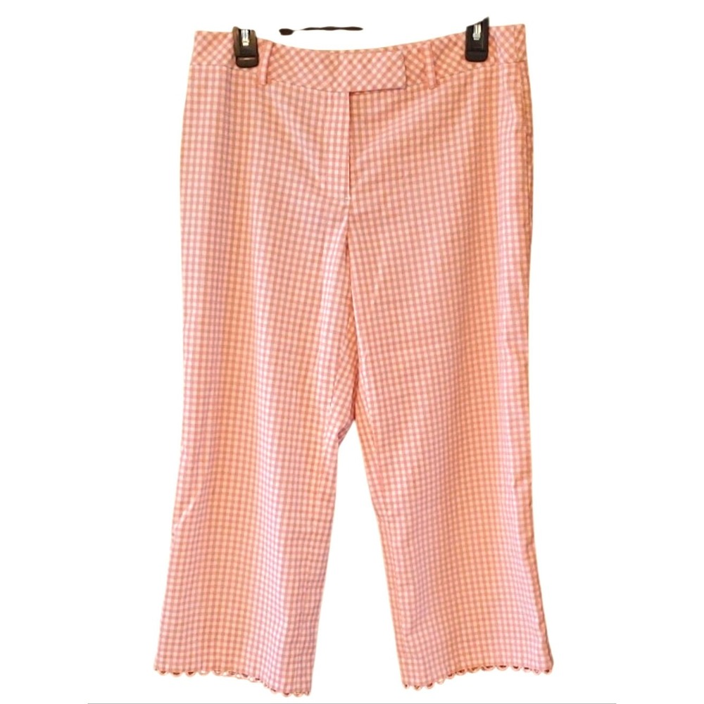 Focus 2000 Vintage Pink and White Gingham Capri Pants with Scallop Hems Size 8